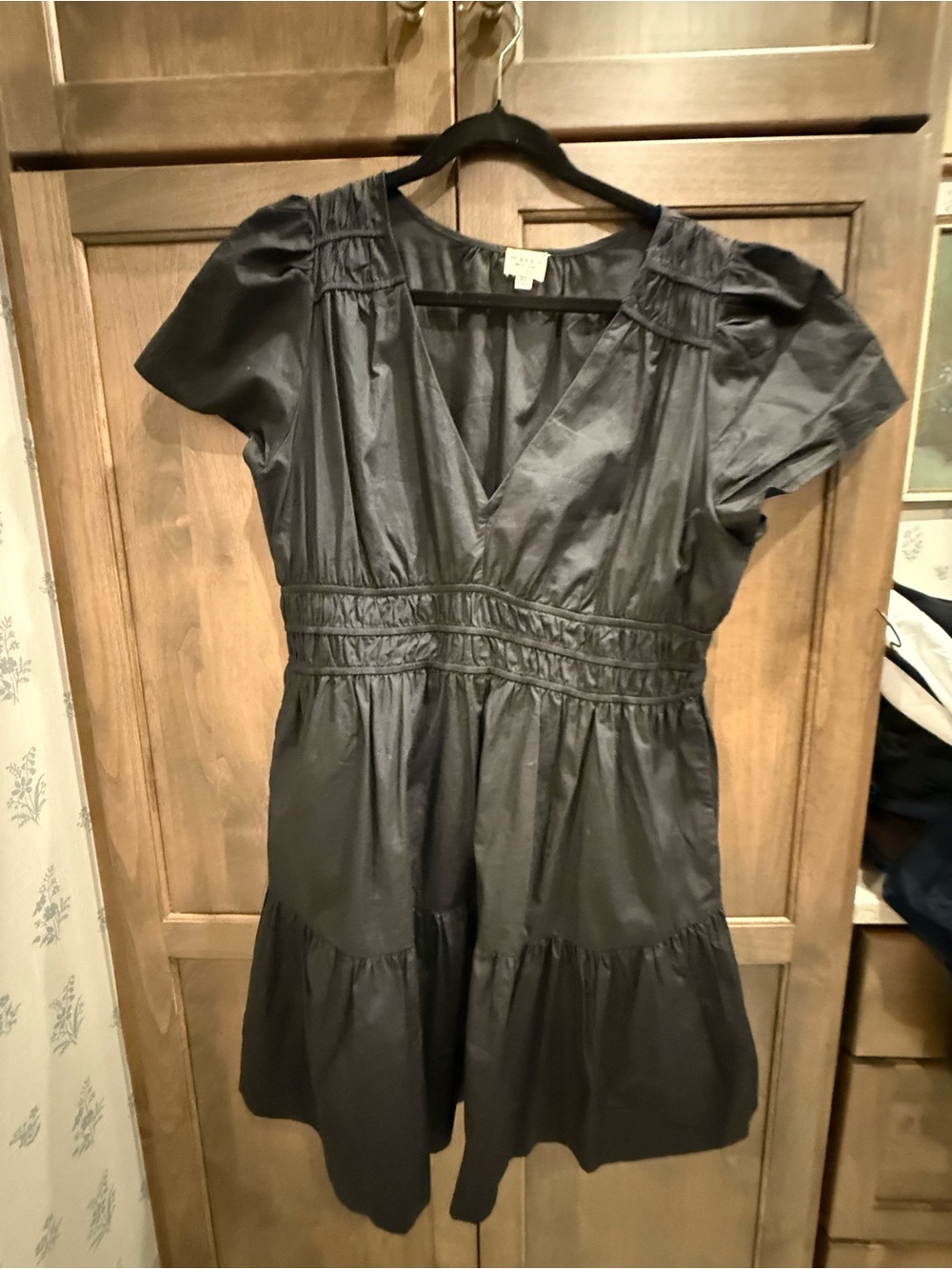 Women's Black V-Neck Smocked Waist Tiered Mini Dress